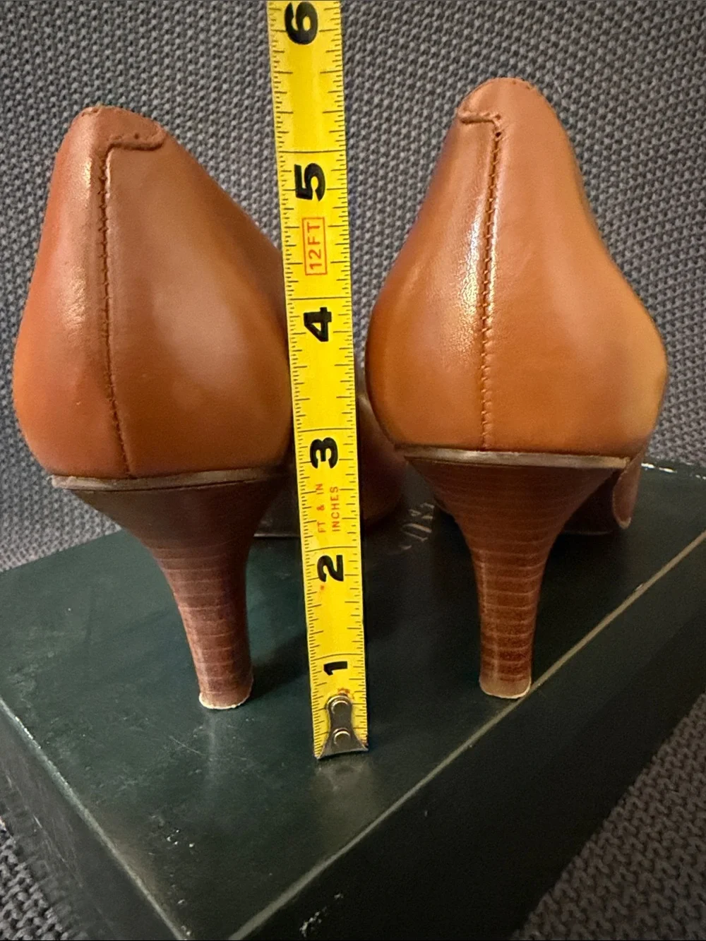Polo by Ralph Lauren Cognac Leather Heeled Pumps with Gold Buckle